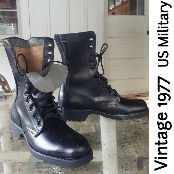 Ro search Shoes - 70s Military Combat Boots Leather punk 7.5 Black